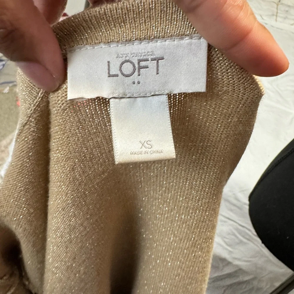 LOFT Camel Shimmer Button Cardigan XS - Picture 4 of 5